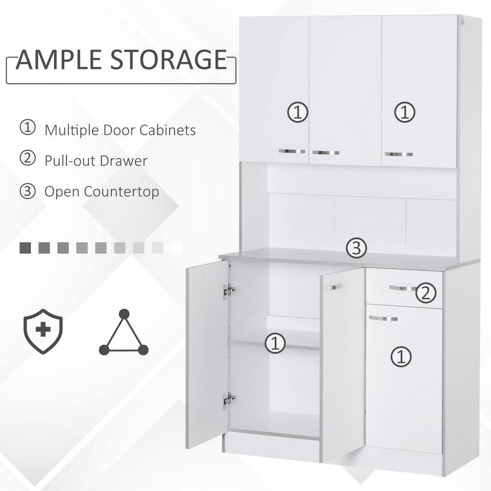 HOMCOM 71 in. White Freestanding Kitchen Cupboard with 3-Adjustable Shelves and 1-Drawer 801-026