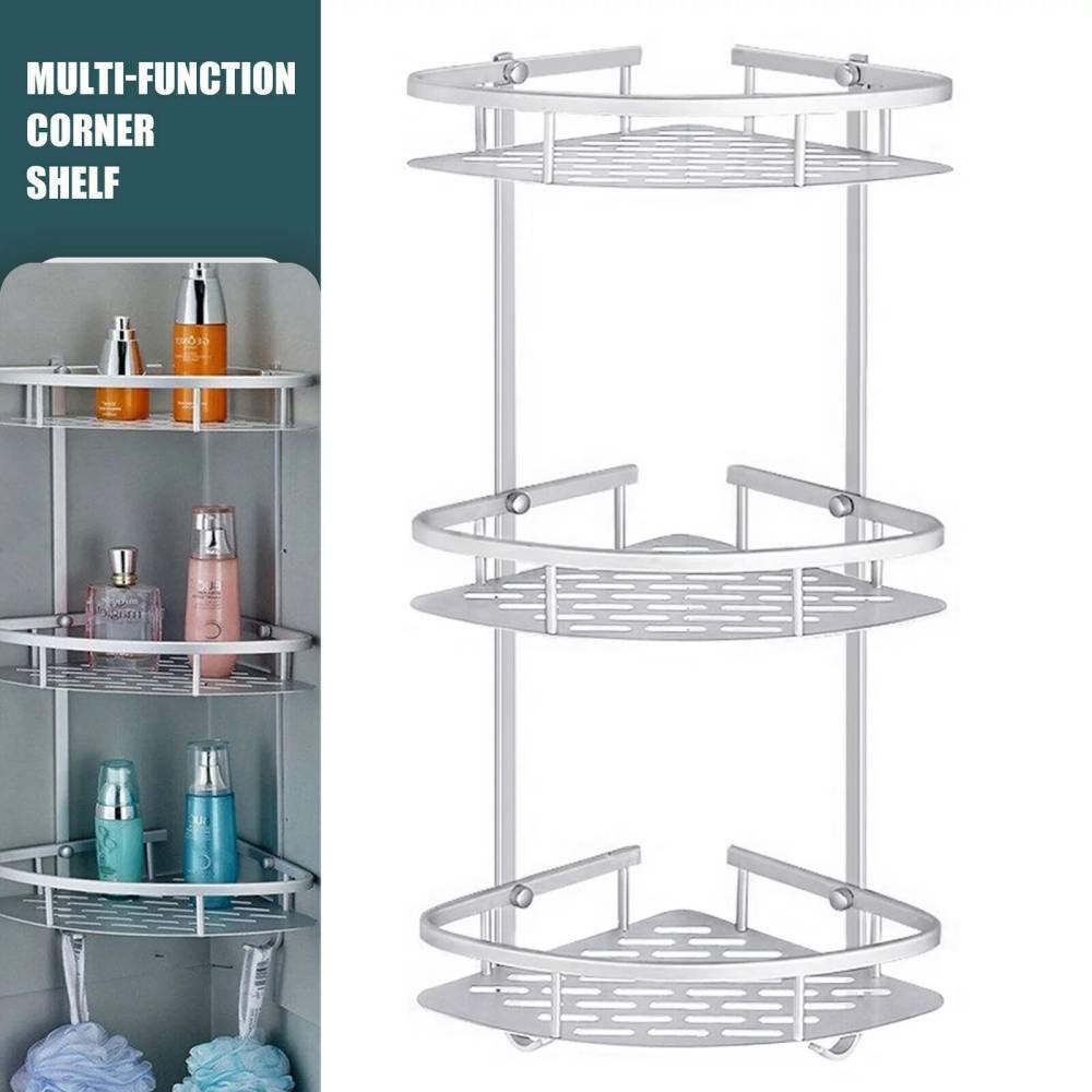 Dyiom 3 Layer Bathroom Triangular Shower Caddy Shelf Corner Bath Rack Rustproof Storage Organizer Holder Basket in Silver 894398440