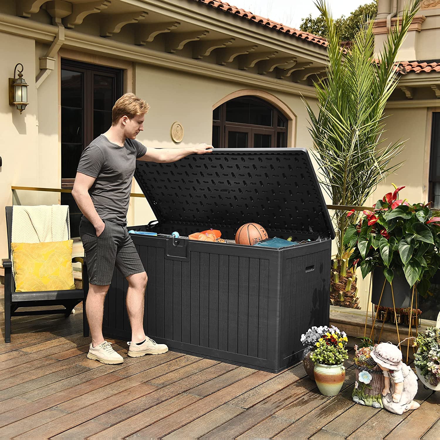 YITAHOME XL 150 Gallon Large Deck Box, Outdoor Storage for Patio Furniture Cushions, Garden Tools and Pool Toys with Flexible Divider, Waterproof, Lockable (Black)