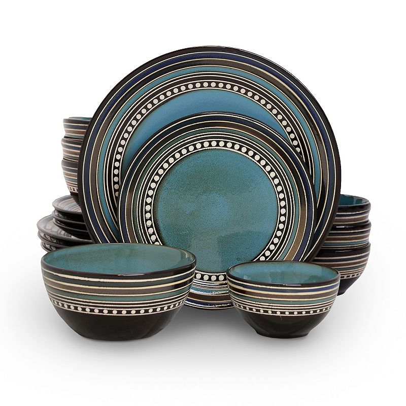 Gibson Elite Cafe Versailles 16 Piece Double Bowl Dinnerware Set - Blue