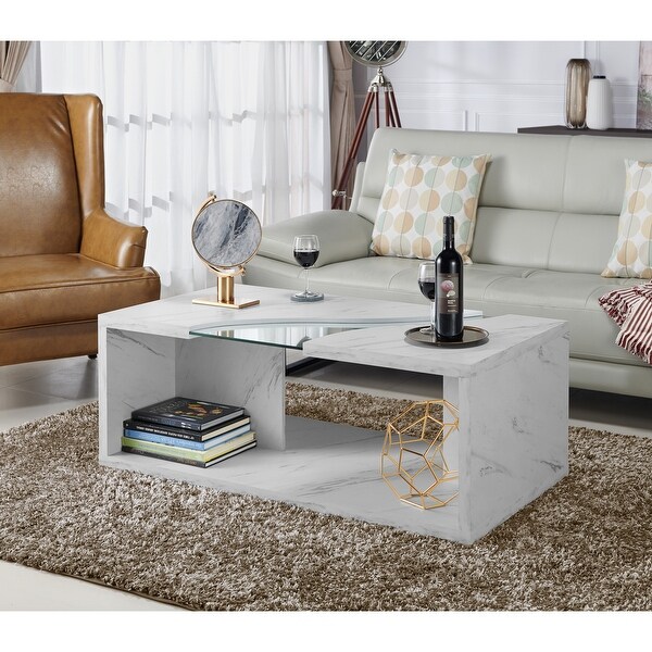 Furniture of America Kobe Faux Marble and Glass Coffee Table