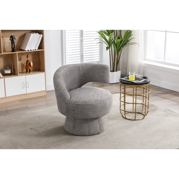 360 Degree Swivel Barrel Accent Chair， Unique Design Chenille Chair， Lazy Single Sofa for Living Room