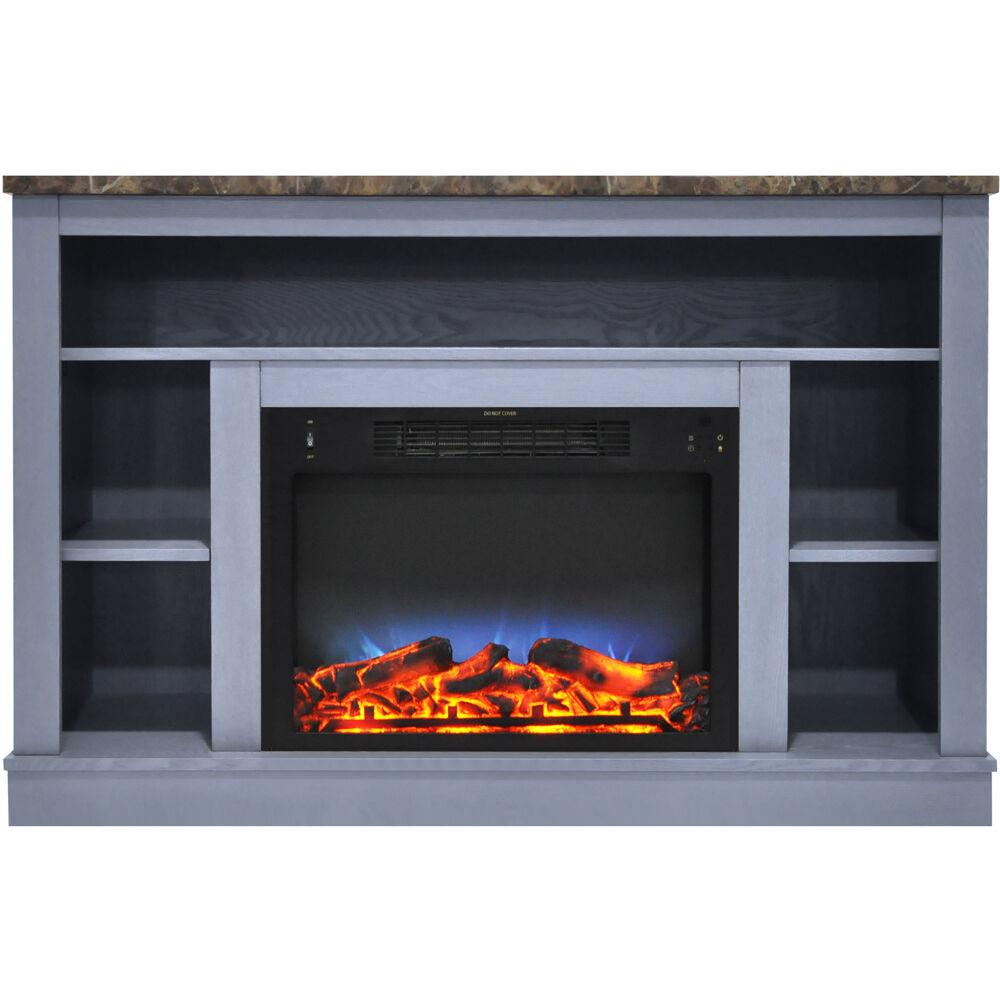 Cambridge Seville 47'' Freestanding Electric Multi-Color LED Fireplace with Log Insert, Remote | Slate Blue Mantel | For Rooms up to 210 Sq.Ft. | Adjustable Heat Settings | Timer