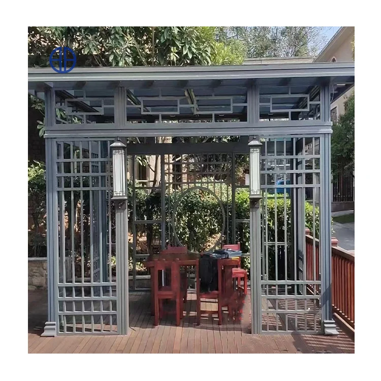 Factory Direct Supply Aluminum New Chinese Style Metal Pavilion Villa Garden Place Gazebo Outdoor