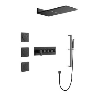 Nestfair 3-Spray Wall Bar Shower Kit with Hand Shower Waterfall Shower Head and 3 Body Sprays in Matte Black DGP040M