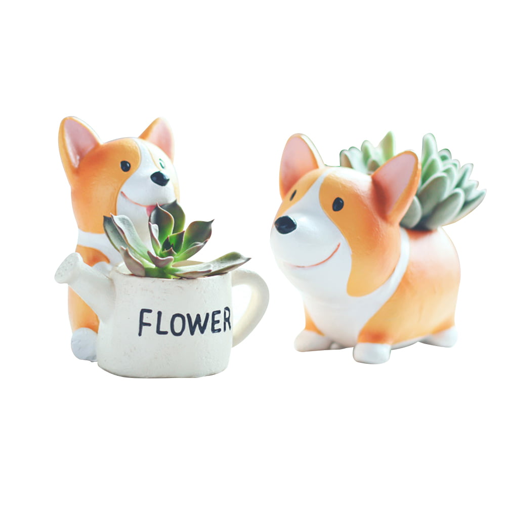 2pcs Resin Corgi Flower Pots Succulent Planter Nursery Pot Home Decoration for Garden Balcony Random Style