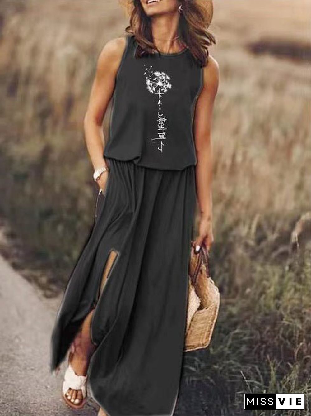 Women'S Dresses Dandelion Crew Neck Sleeveless Slit Dress