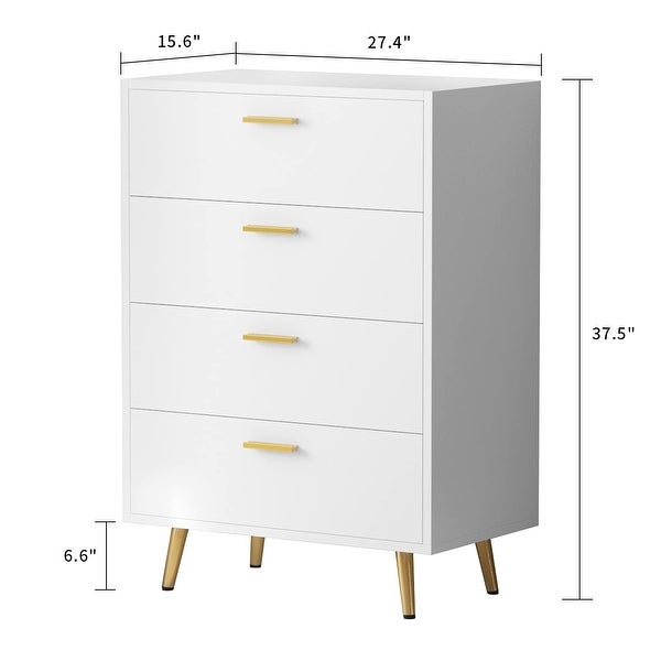 4 Drawers Chest， Modern Drawers Dresser with Gold Metal Legs Wood Storage Cabinet， Chest of Drawer Cabinet - as picture - - 37669013