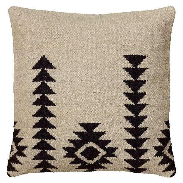 Textured Southwestern Square Throw Pillow Ivory black