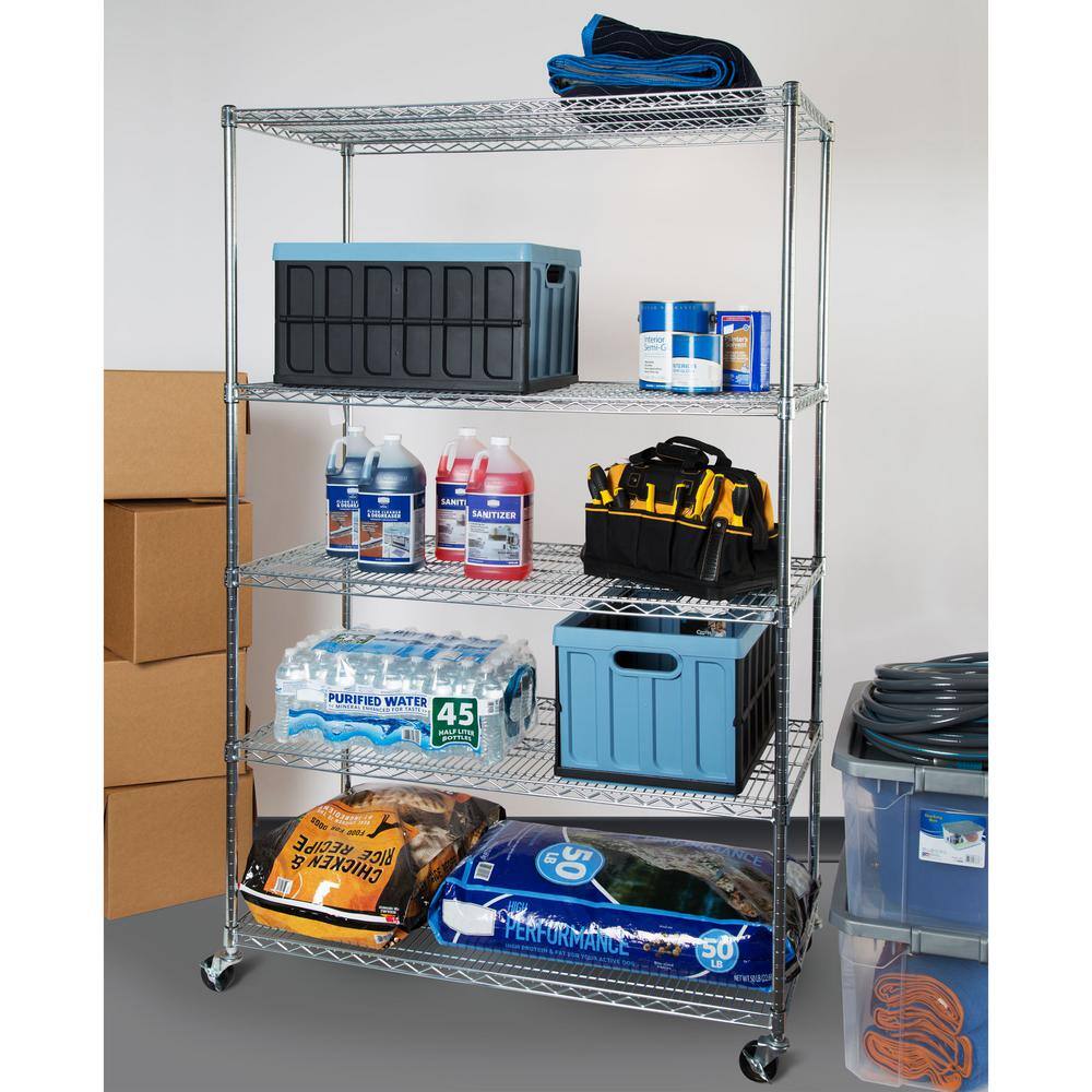 Seville Classics UltraDurable Silver 5-Tier NSF-Certified Steel Wire Garage Storage Shelving Unit (48 in. W x 72 in. H x 24 in. D) WEB564