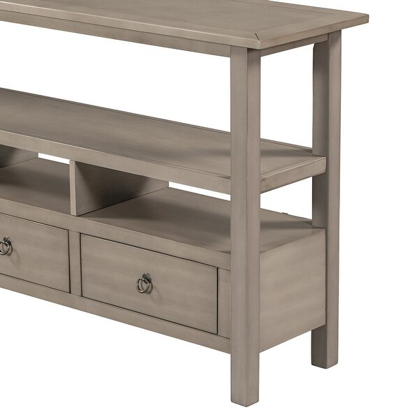 Rustic Solid Console Table Double-Storey Tabletop with Three Drawers