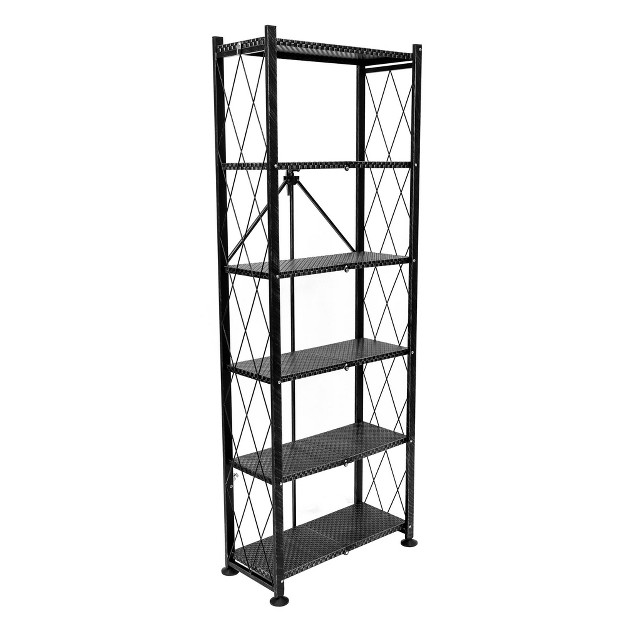 Origami 6 Tier Classic Stamped Steel Bookcase Organizer Storage Rack Black