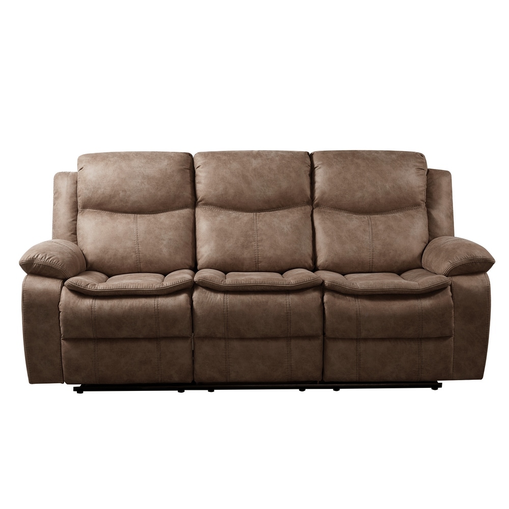 Roundhill Furniture Ensley Faux Leather Reclining Sofa and Loveseat in Sand Finish