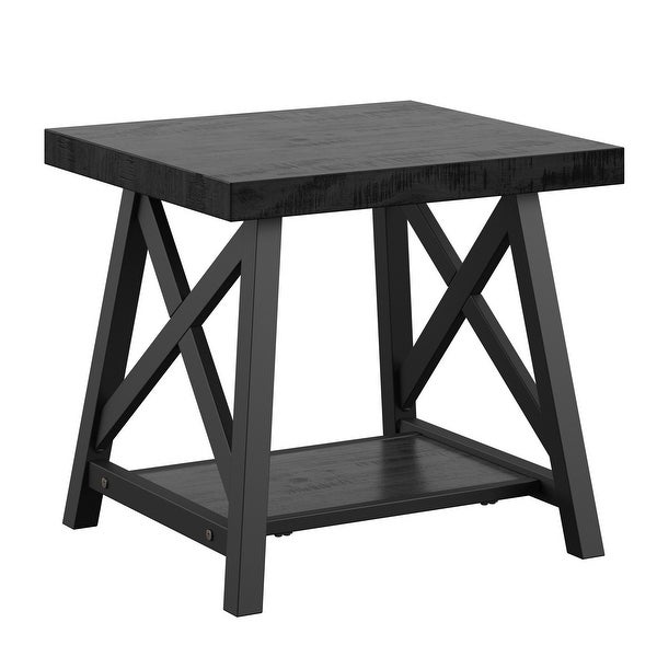 Bryson Rustic X-Base End Table with Shelf by iNSPIRE Q Classic