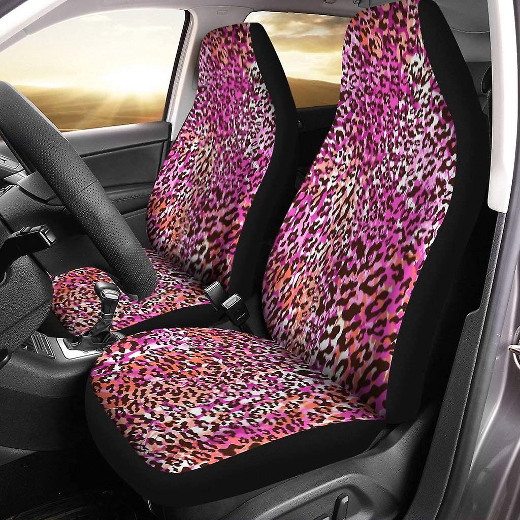 Set Of 2 Car Seat Covers Pink Leopard Orange Pattern Skin Hot Leo Little Universal Auto Front Seats Protector Fits For Car，suv Sedan，truck