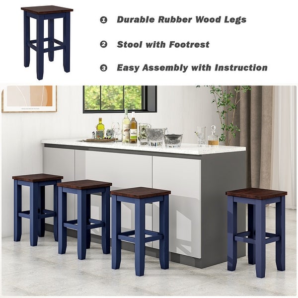 Farmhouse Counter Height Dining Bar Stools with Footrest， Set of 4