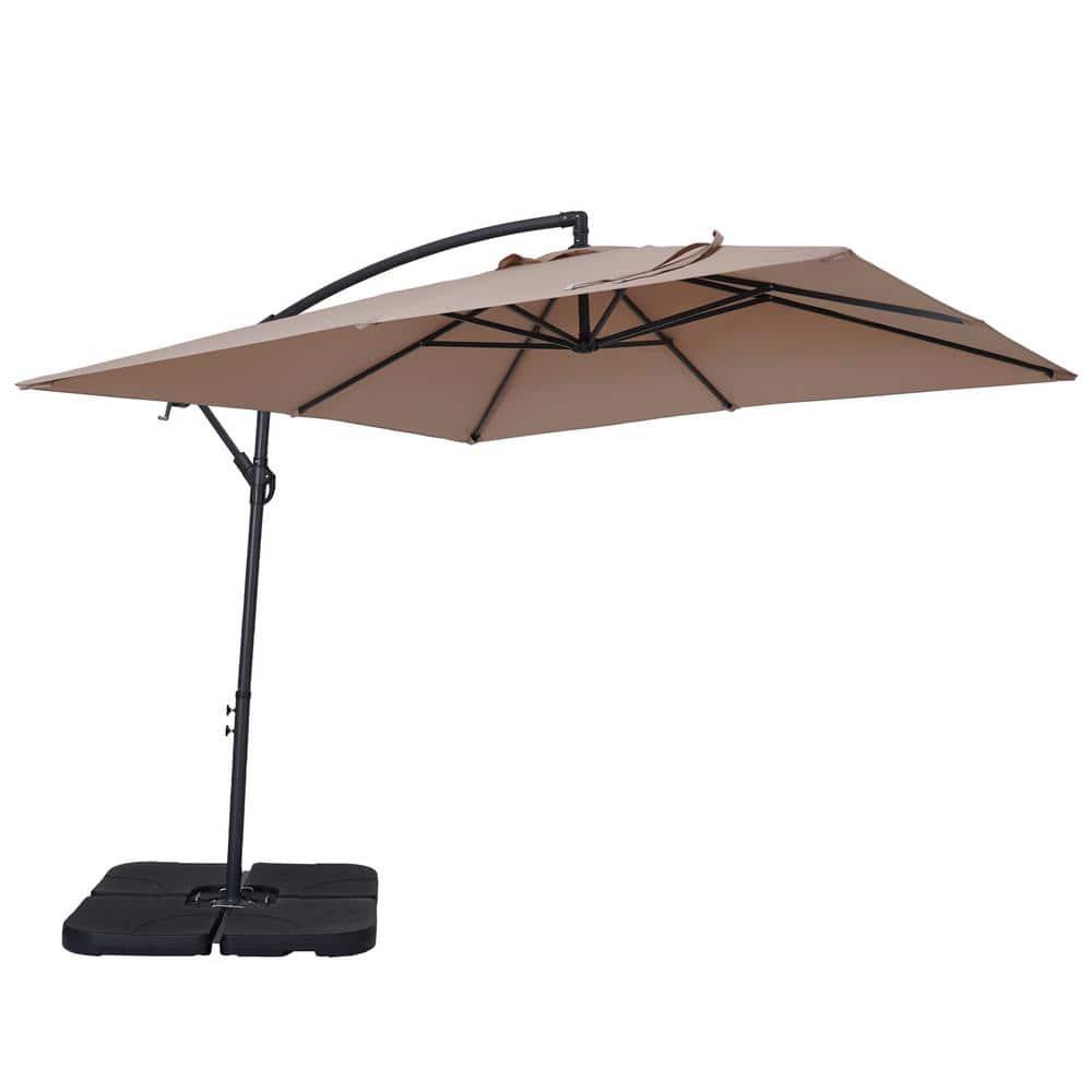 CASAINC 85 ft Square Outdoor Market Cantilever Patio Umbrella in Beige with Crank and Base