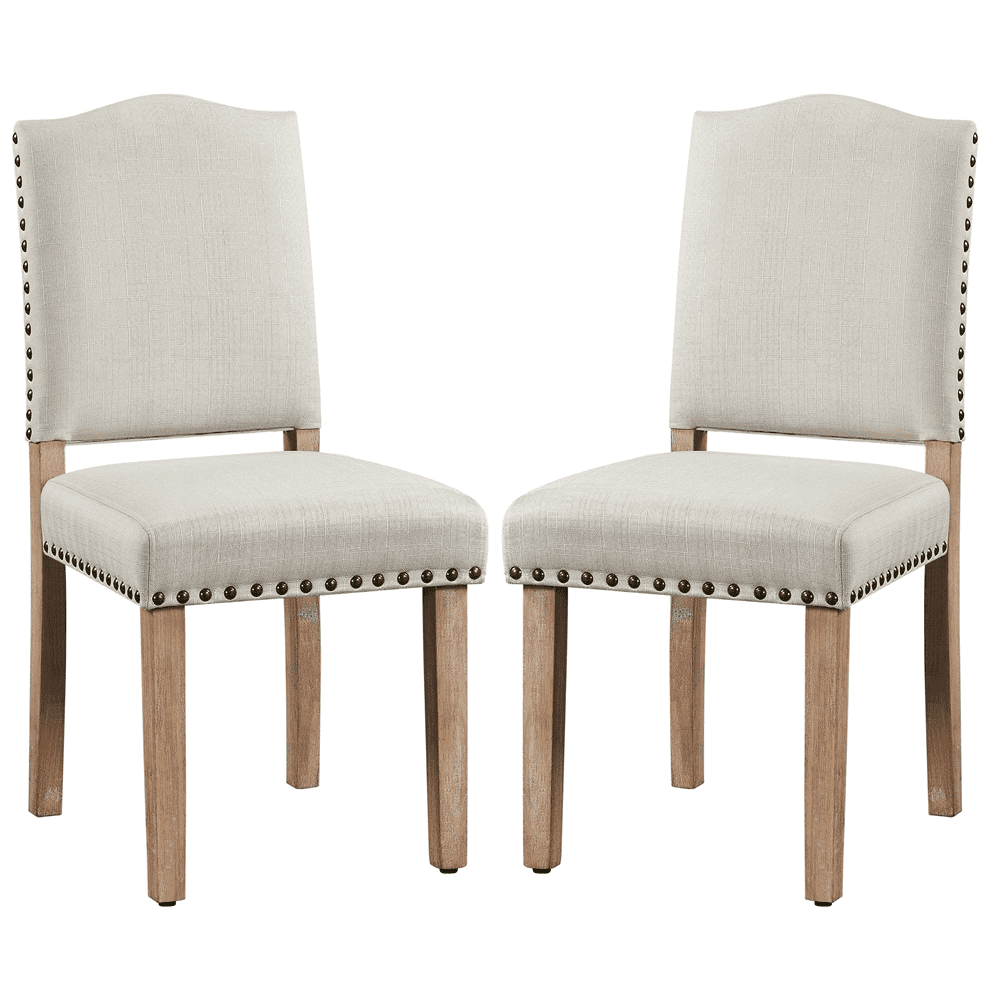 Topeakmart 2pcs Upholstered Kitchen Dining Chairs with Nailhead Trim， Beige