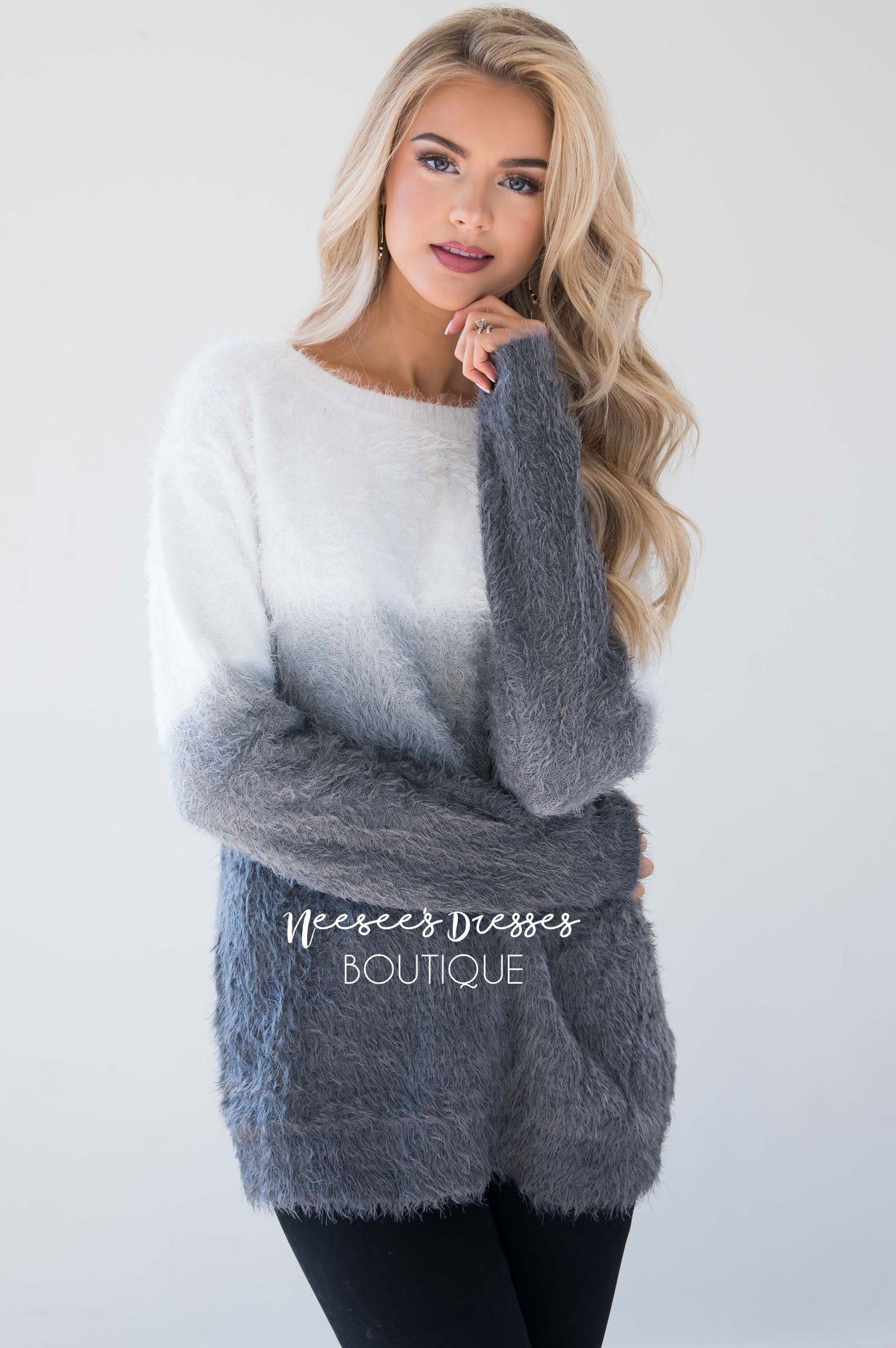 Dip-Dye Fuzzy Sweater