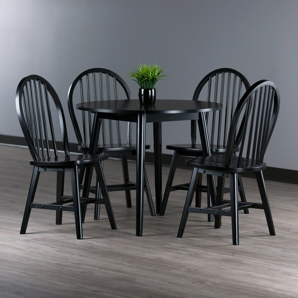 Moreno 5 Pc Drop Leaf Dining Table with Windsor Chairs  Black