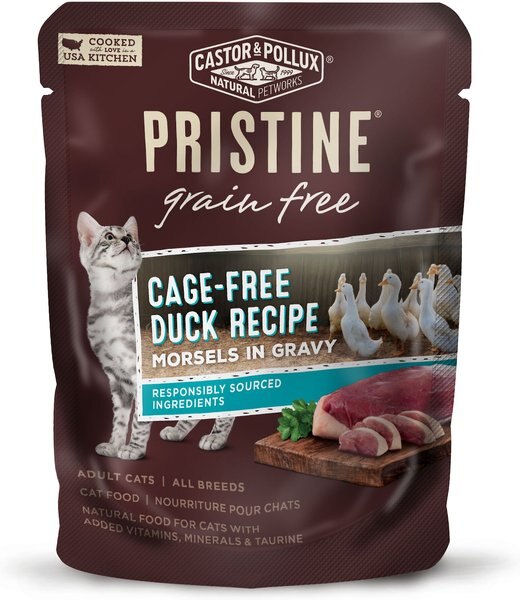 Castor and Pollux Pristine Grain-Free Cage-Free Duck Recipe Morsels in Gravy Cat Food Pouches