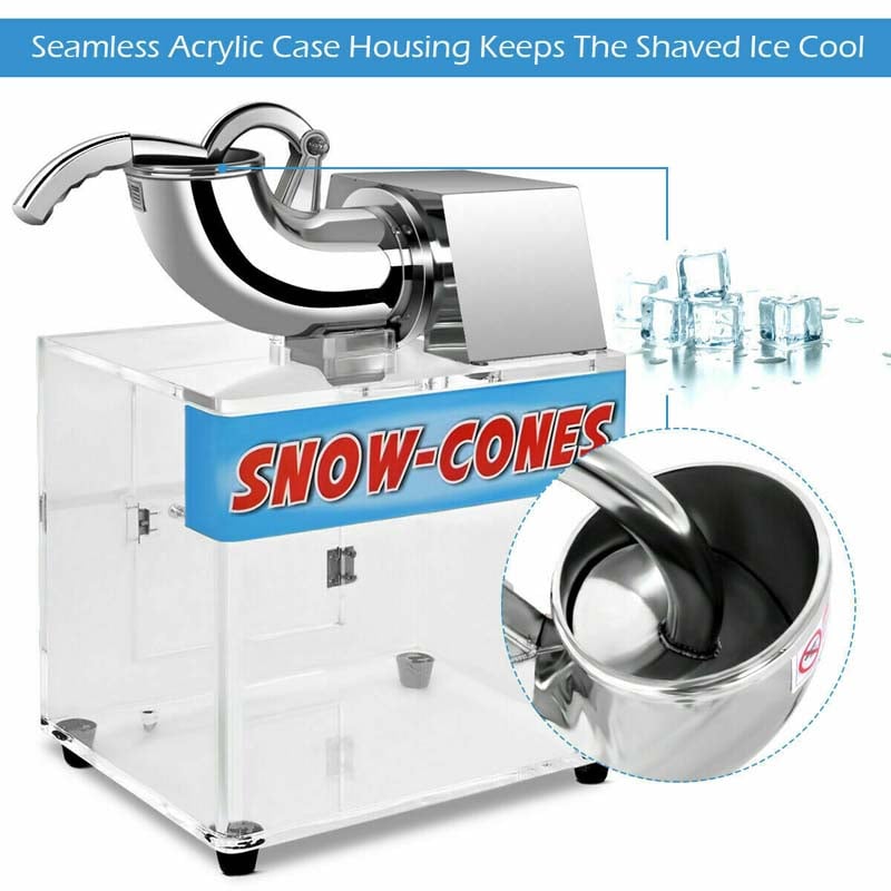 440LBS/H Stainless Steel Electric Snow Cone Machine Ice Crusher Shaver with Dual Blades for Home & Commercial Use