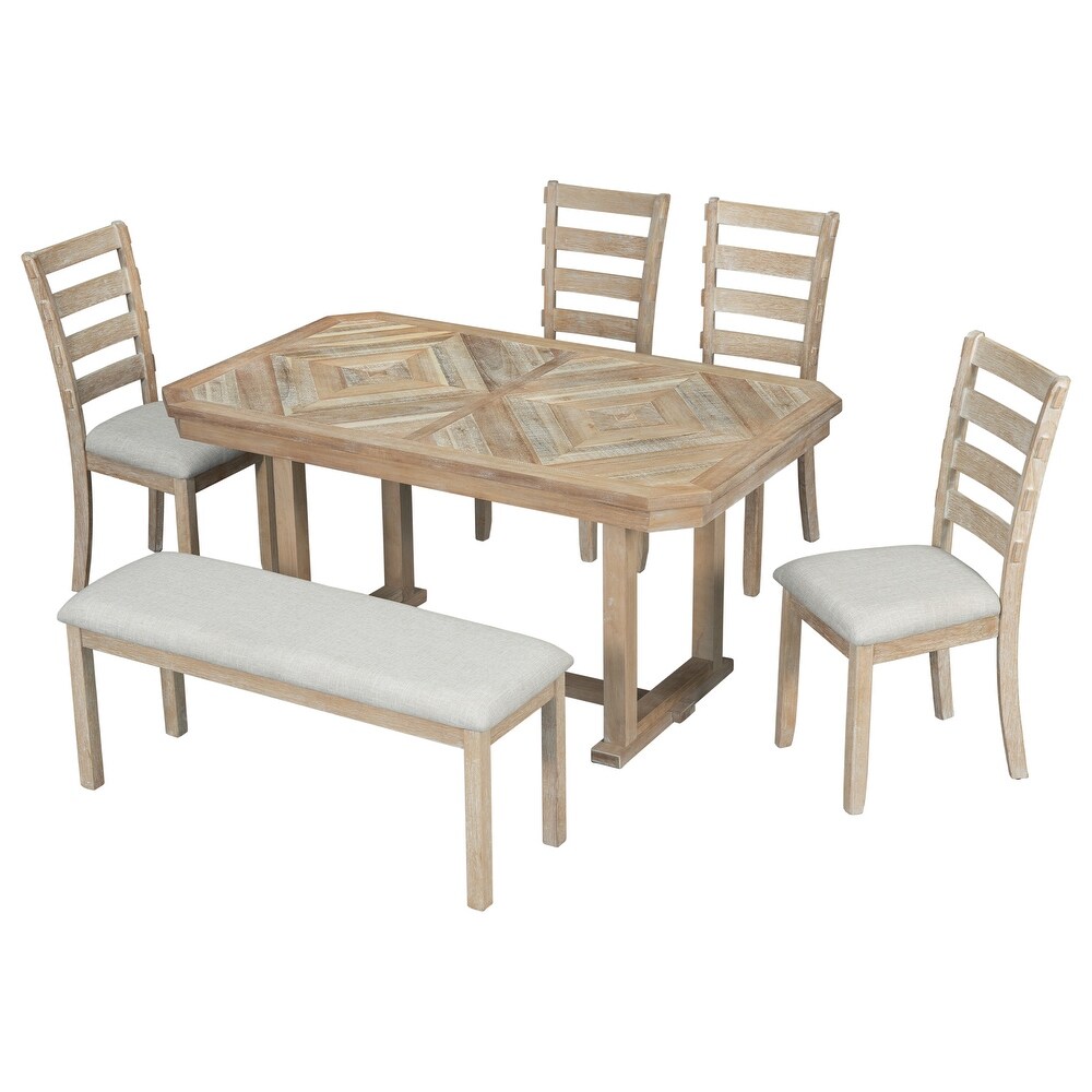 6 Piece Dining Table Set w/4 Padded Chairs  Solid Wood Table Chair Set