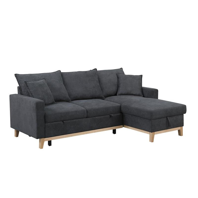 Bowery Hill Dark Gray Fabric Reversible Sleeper Sectional with Storage Chaise