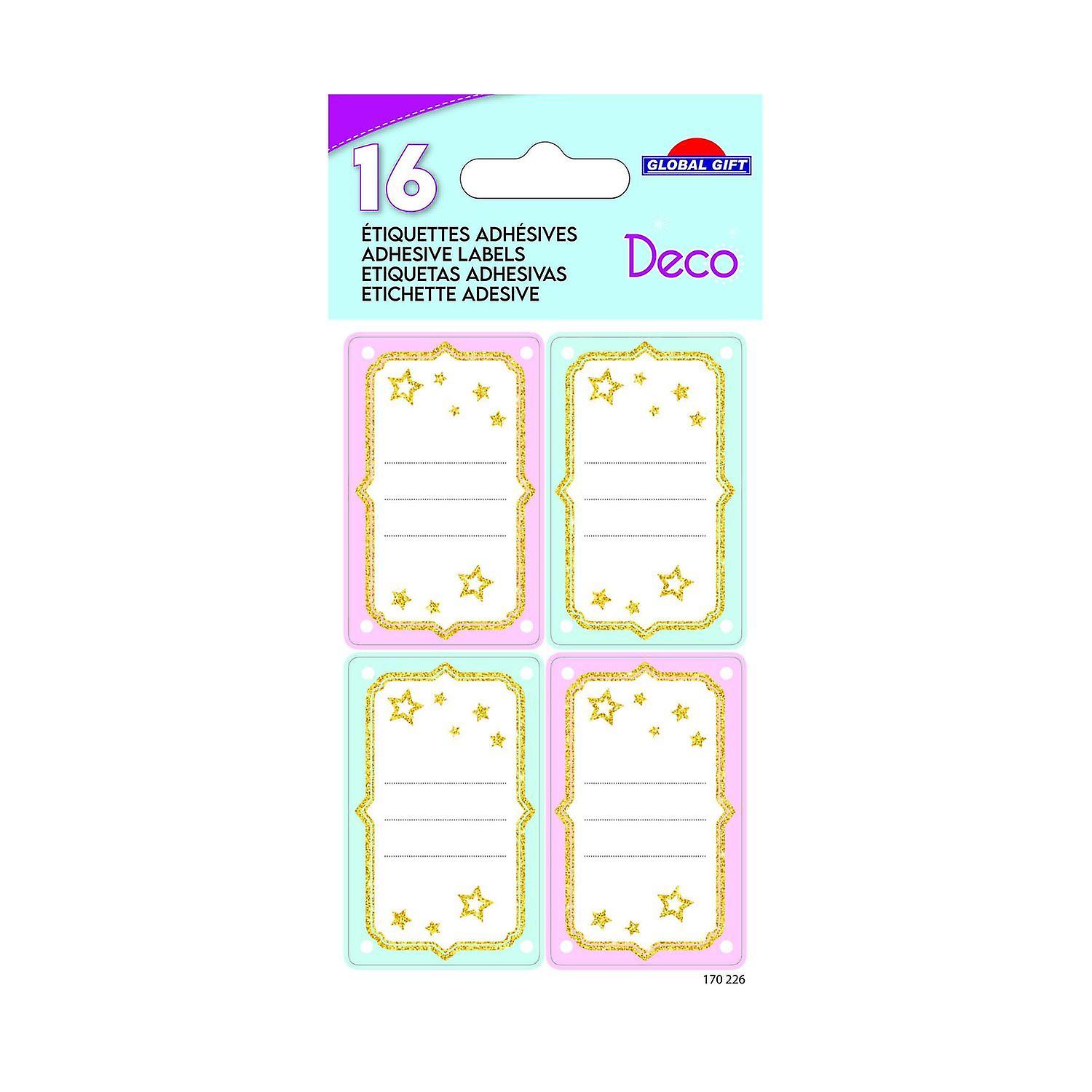 16 School Tags - Rectangle - Pink and Blue - Glitter and Stars