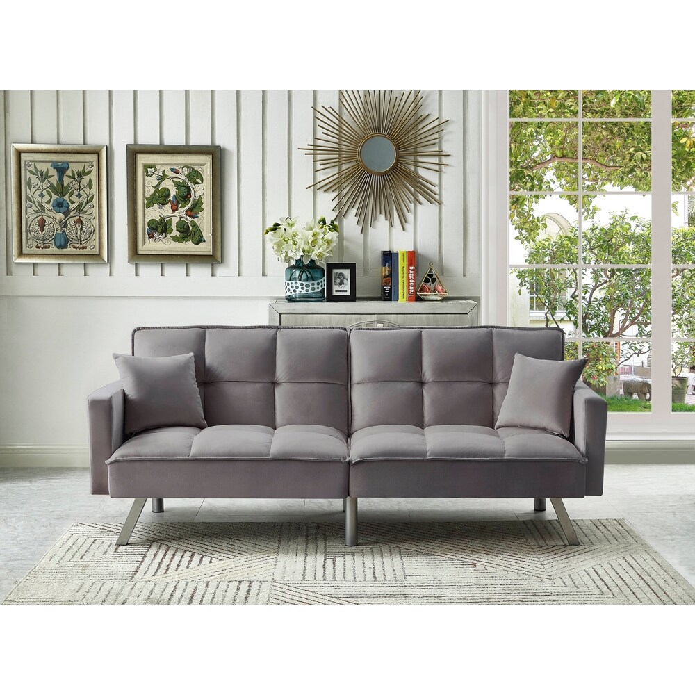 Comfortable Velvet Multi position Sleeper Sofa Bed