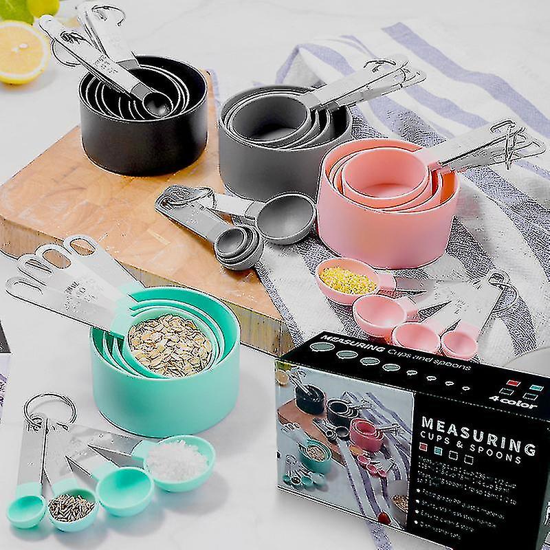 4-color Stainless Steel Measuring Cup 8-piece Plastic Measuring Spoon Measuring Spoon Baking Set Kitchen Gadget Set Measuring Spoon