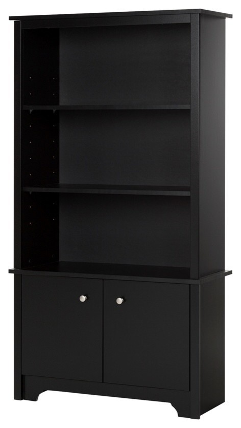 South Shore Vito 3 Shelf Bookcase With Doors  Pure Black   Transitional   Bookcases   by Homesquare  Houzz