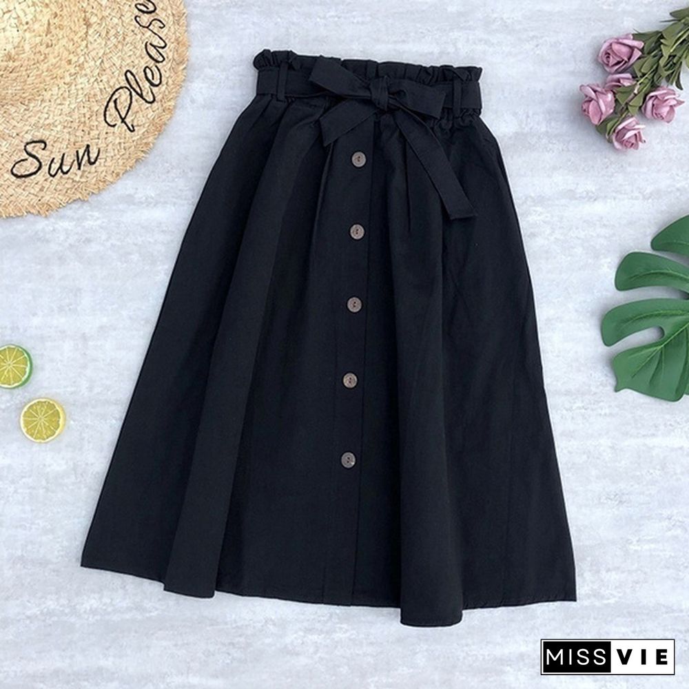 Women Skirts Fashion High Waist Skirt Women Spring Summer Midi Skirts Womens Elastic Waist Ladies Skirts With Belt