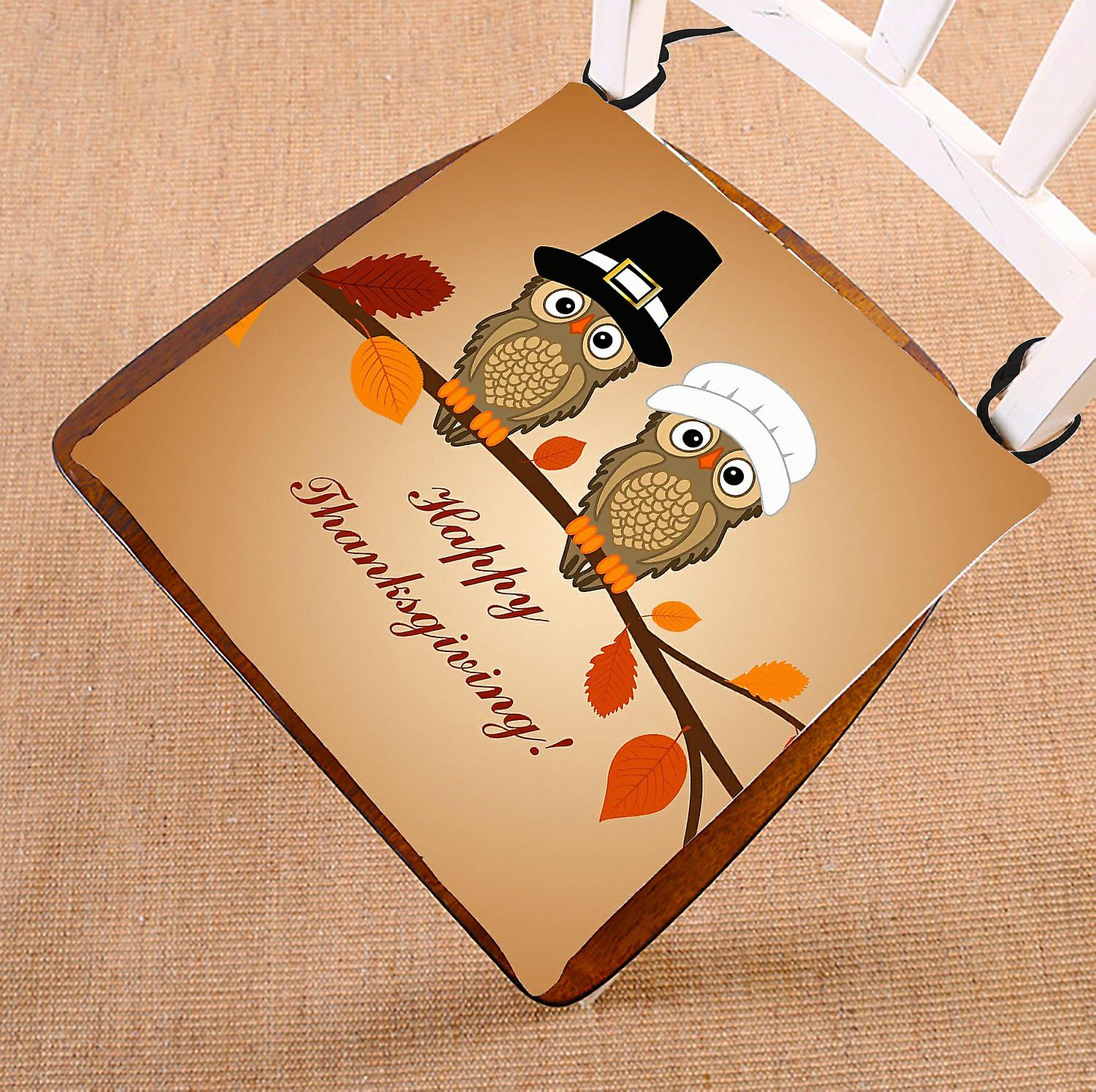 Owl Thanksgiving Day Chair Pad Seat Cushion Chair Cushion Floor Cushion 40x40 Cm