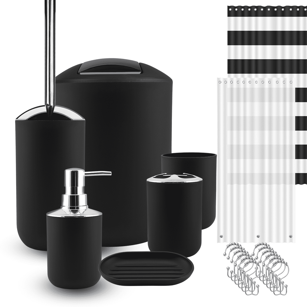 Clara Clark 9 Piece Complete Bathroom Accessories Set with Shower Curtain Set， Black Bathroom Décor