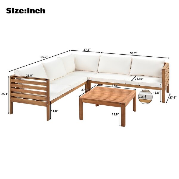 Wood Structure Outdoor Sectional Sofa Set with Two-person Sofa Plus Corner Sofa and Coffee Table， Water-resistant and UV Protected - Overstock - 37254210