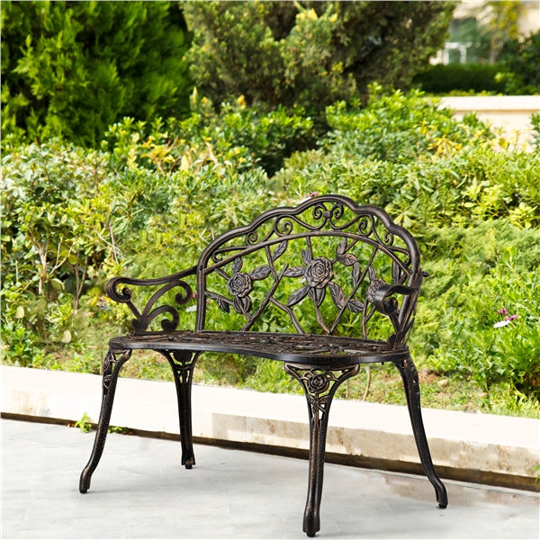 Yaheetech Outdoor Aluminium Patio Bench, Bronze