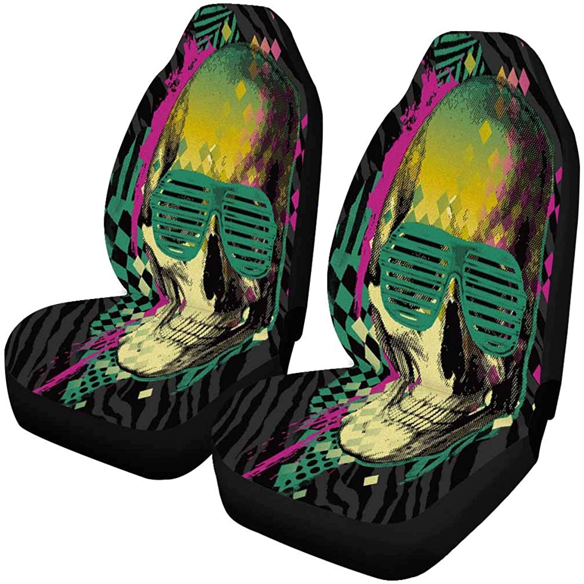 ZHANZZK Set of 2 Car Seat Covers Skull Universal Auto Front Seats Protector Fits for Car，SUV Sedan，Truck