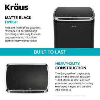 KRAUS Garbage Pro Rectangular 13 Gal. Touchless Motion Sensor Trash Can in Matte Black with Soft Shut Lid KTCS-10MB