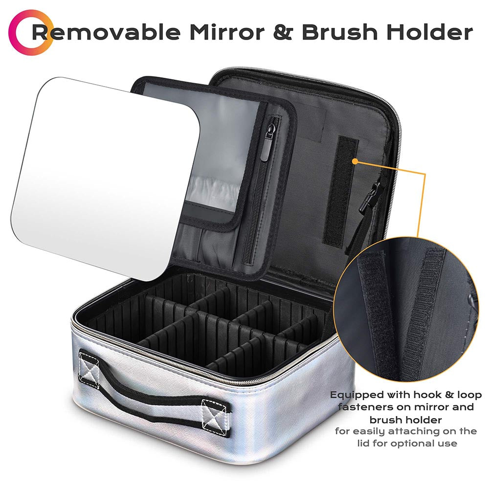 Yescom Iridescent Makeup Vanity Case with Mirror & Brush Holder