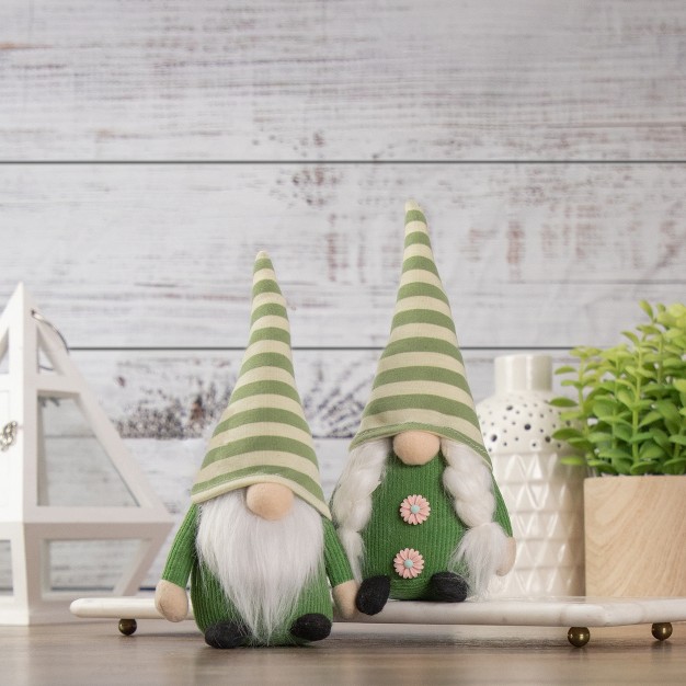 Green Striped Hat Boy Springtime Gnome