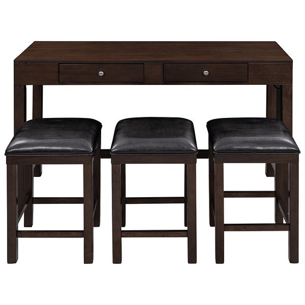 4-Piece Counter Height Table Set with Socket and Leather Padded Stools