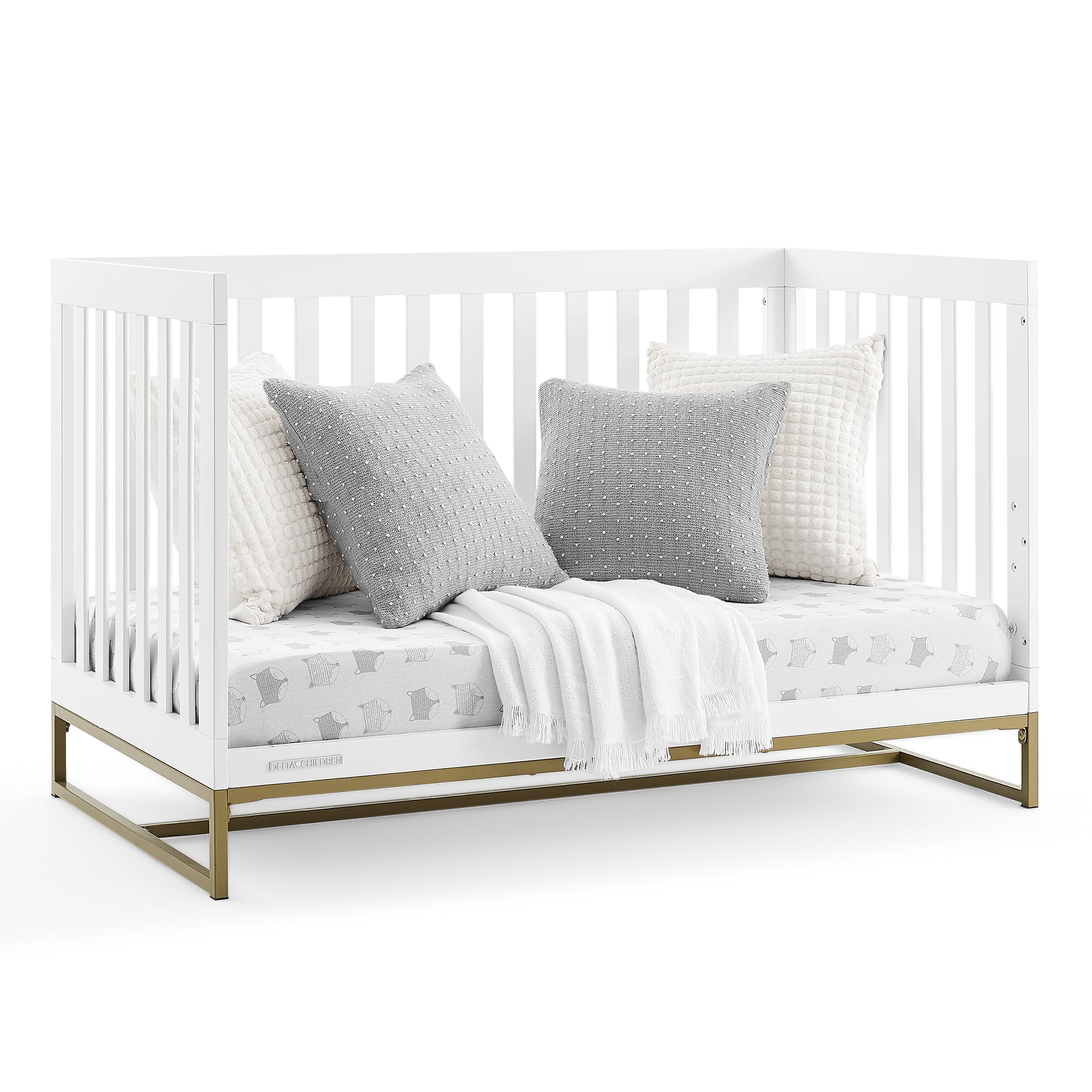 Delta Children Jade 4-in-1 Convertible Baby Crib - Greenguard Gold Certified, Bianca White/Bronze