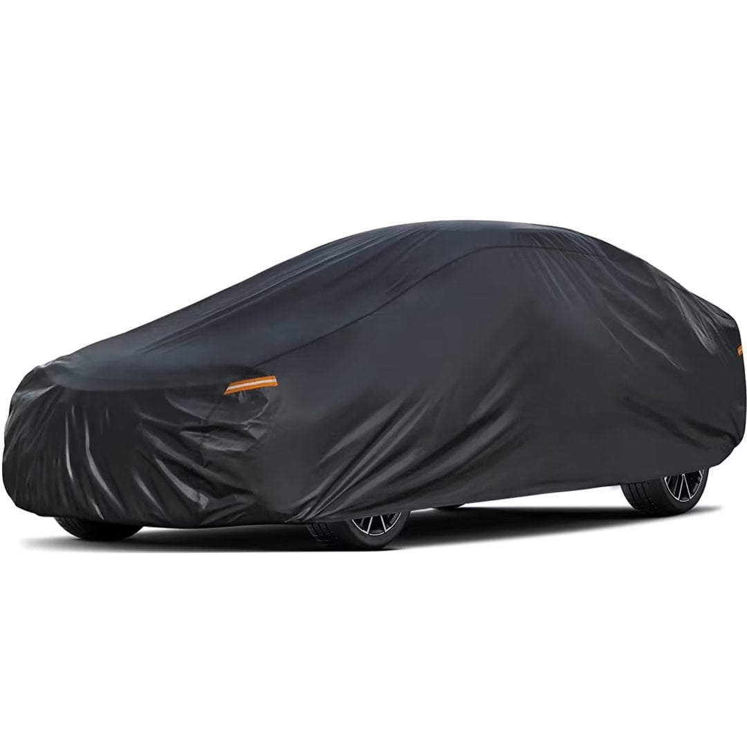 kayme 7 Layers Heavy Duty Car Cover Waterproof All Weather for Automobiles， Size A2 Fit for Sedan 186 to 193 inch， Black