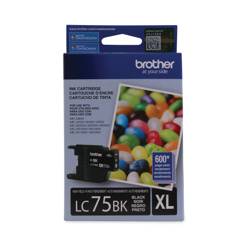 Brother LC75BK Innobella High-Yield Ink， 600 Page-Yield， Black