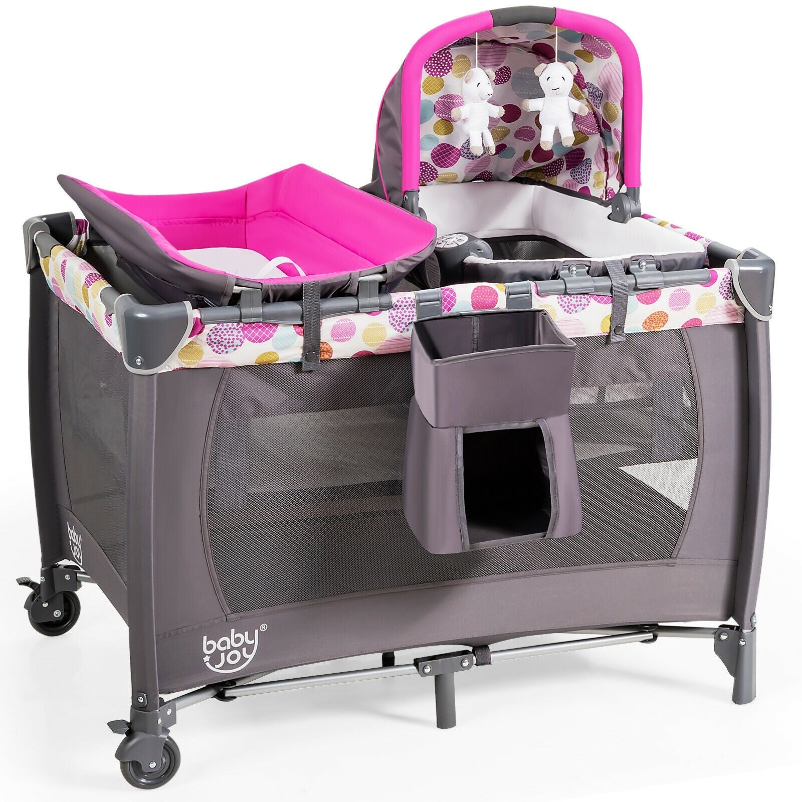 BABY JOY Nursery Center, 4-in-1 Portable Pack and Play w/ Cradle & Diaper Changing Table