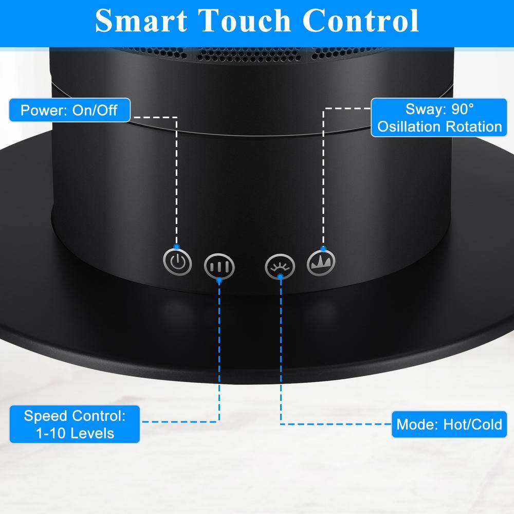 Amucolo 1550Watt Black 26 in Electric Tower Ceramic Fan Space Heater Bladeless Tower Fan with Remote Control