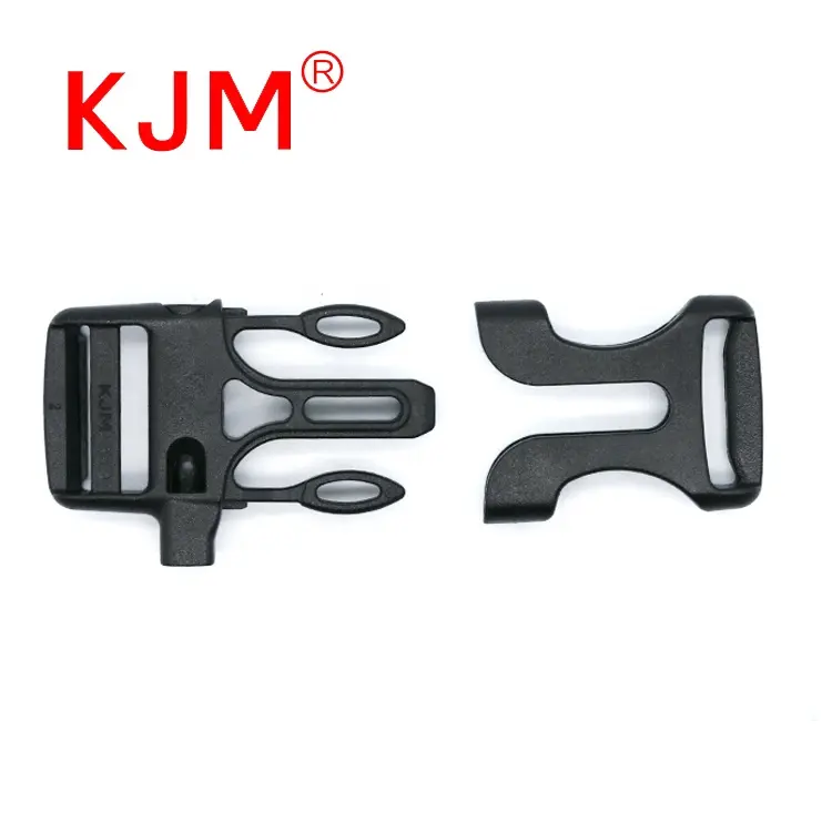 KJM China Factory Outdoor Hiking Backpack Accessories Pom Recycled Plastic Side Release Survival Bracelet Buckles Whistle Clasp