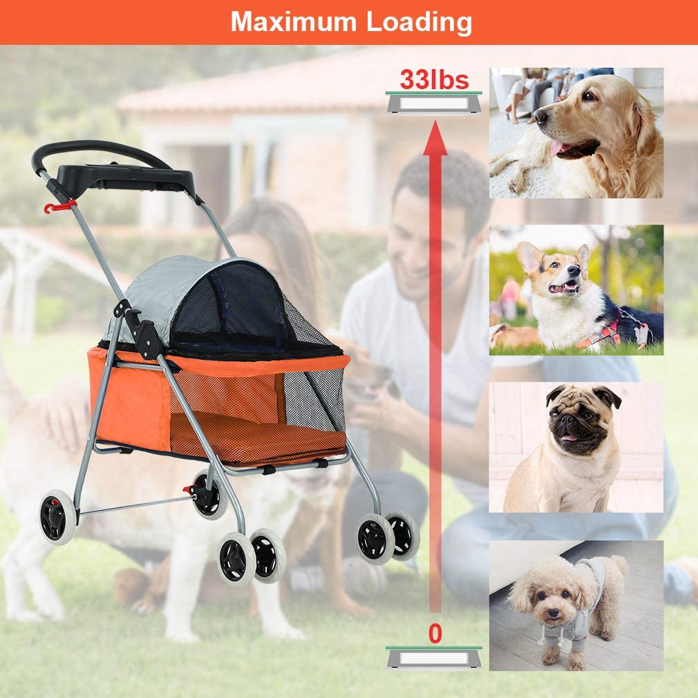 bestpet orange posh pet stroller dogs cats w/cup holder