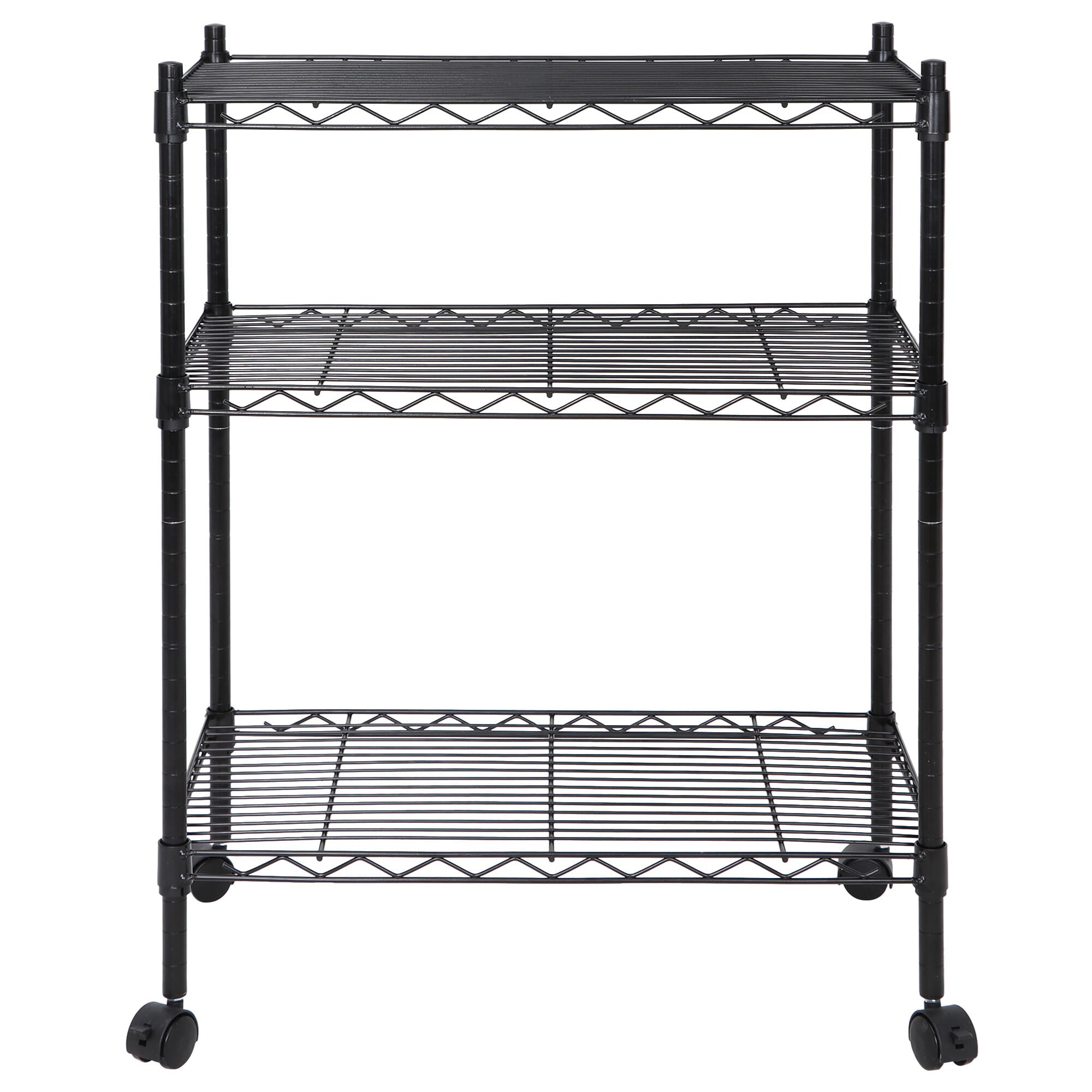 ZENY  3 Tires Rolling Kitchen Cart Height Adjustable Storage Tower Black